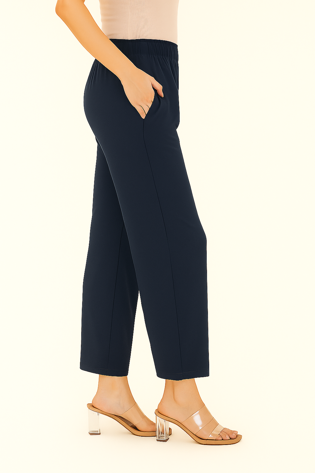 Navy Women's Solid Regular Fit Flare Kurti Pant
