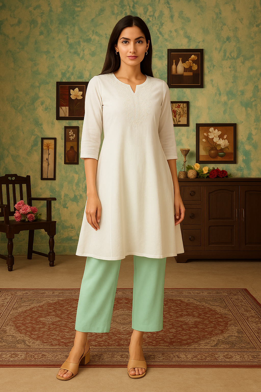 Kiwi Women's Solid Regular Fit Flare Kurti Pant