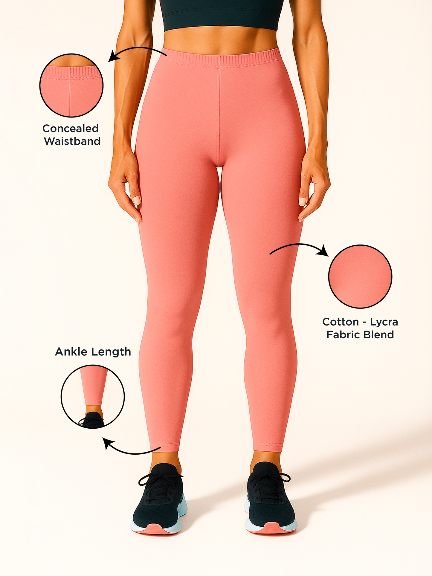 Light Cherry Women's Ankle Length Stretchable Cotton Lycra Leggings