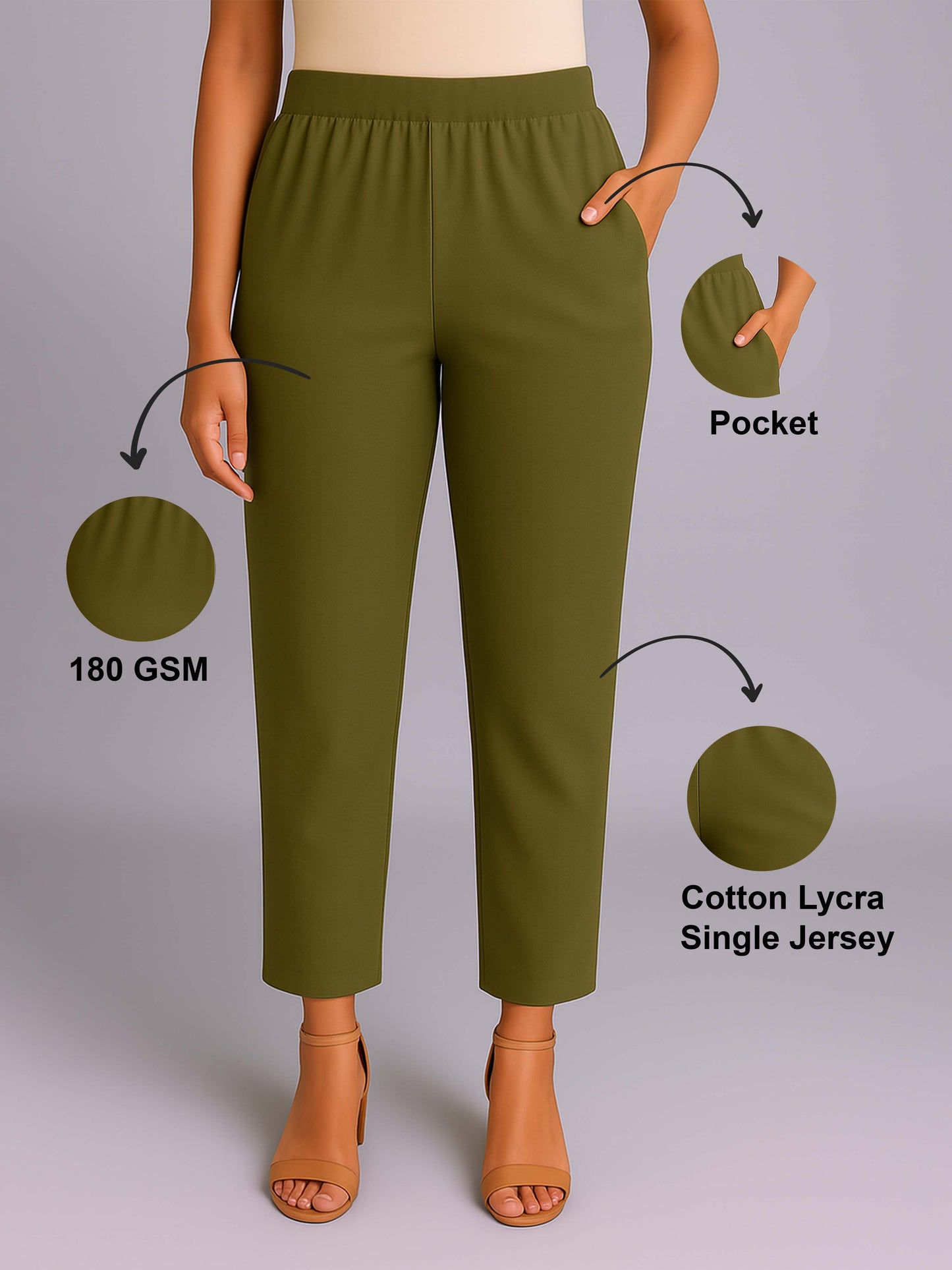 Olive Green Women's Solid Cotton Lycra Kurti Pant