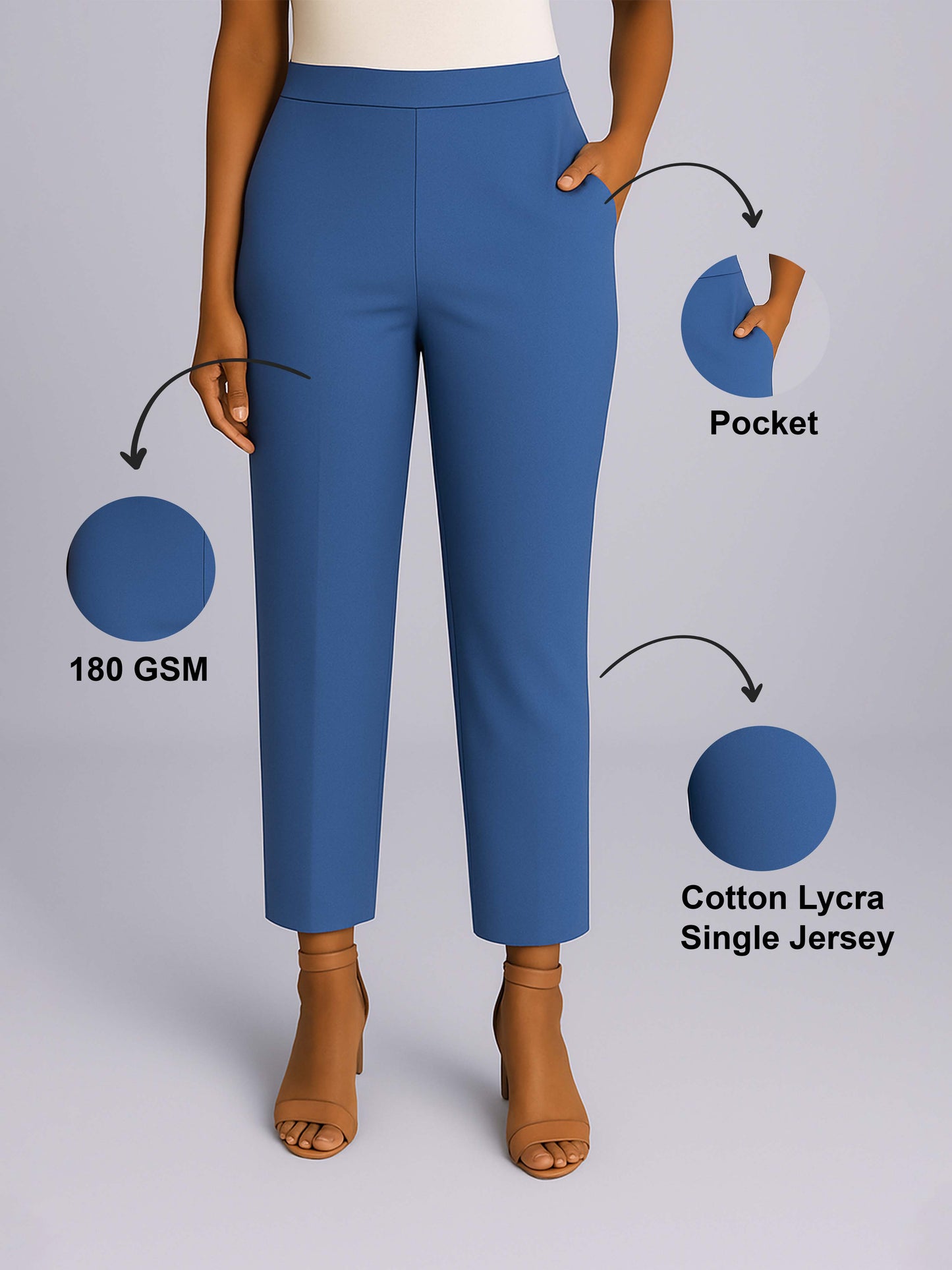 Ink Blue Women's Solid Cotton Lycra Kurti Pant