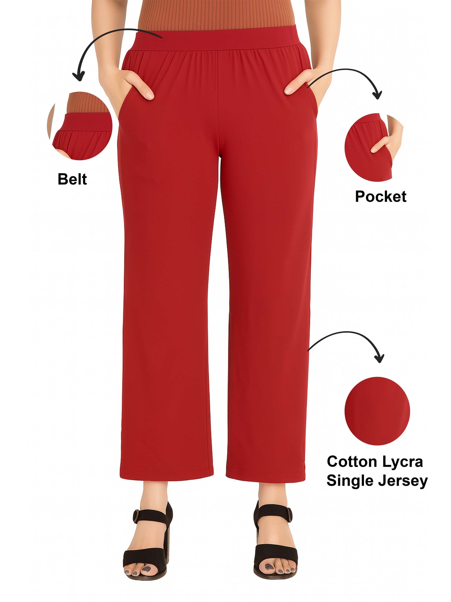 Red Women's Solid Relaxed Fit Pant