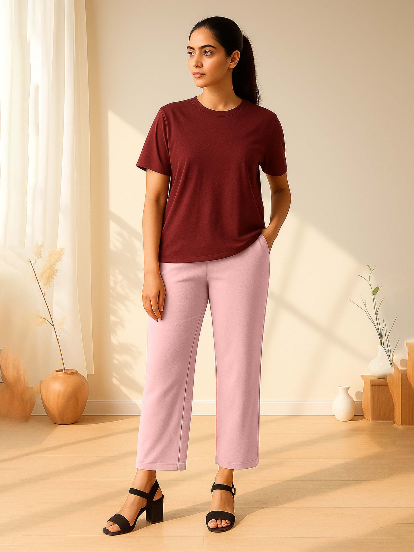 Baby pink Women's Solid Relaxed Fit Pant