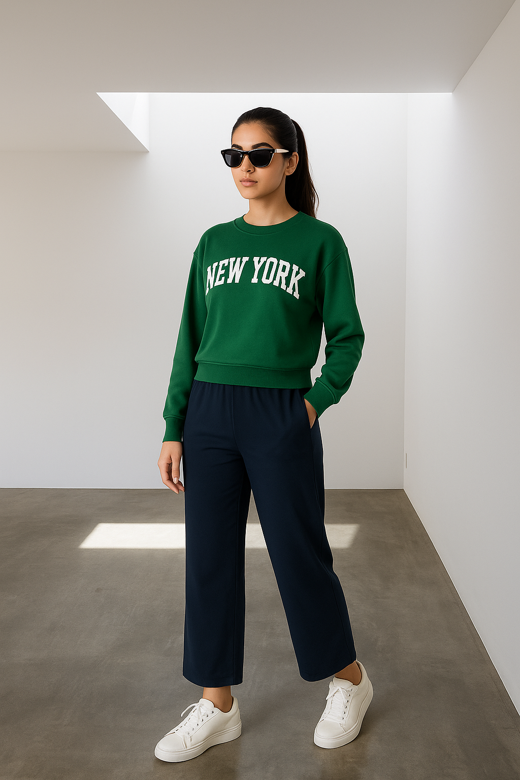 Denim Blue Women's Solid Relaxed Fit Pant