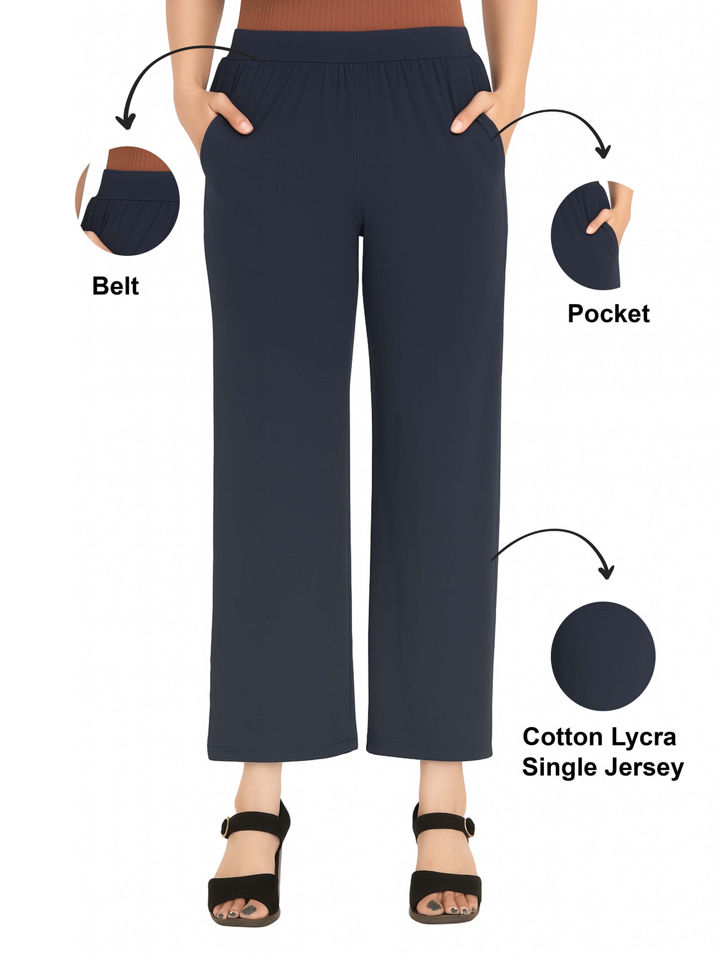 Denim Blue Women's Solid Relaxed Fit Pant