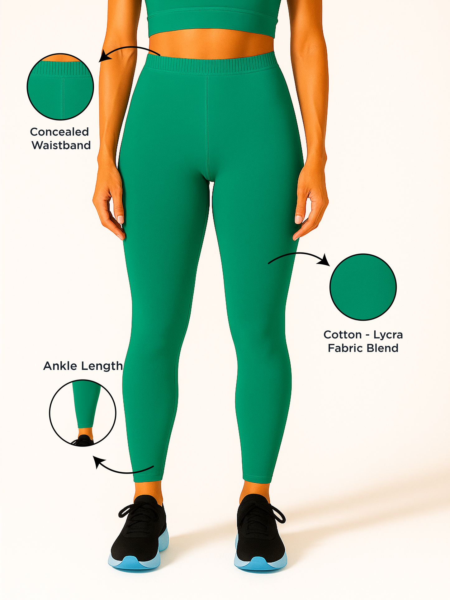 Spectra Green Women's Ankle Length Stretchable Cotton Lycra Leggings