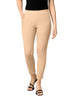 Beige Women's Cotton Lycra Solid Straight Pant