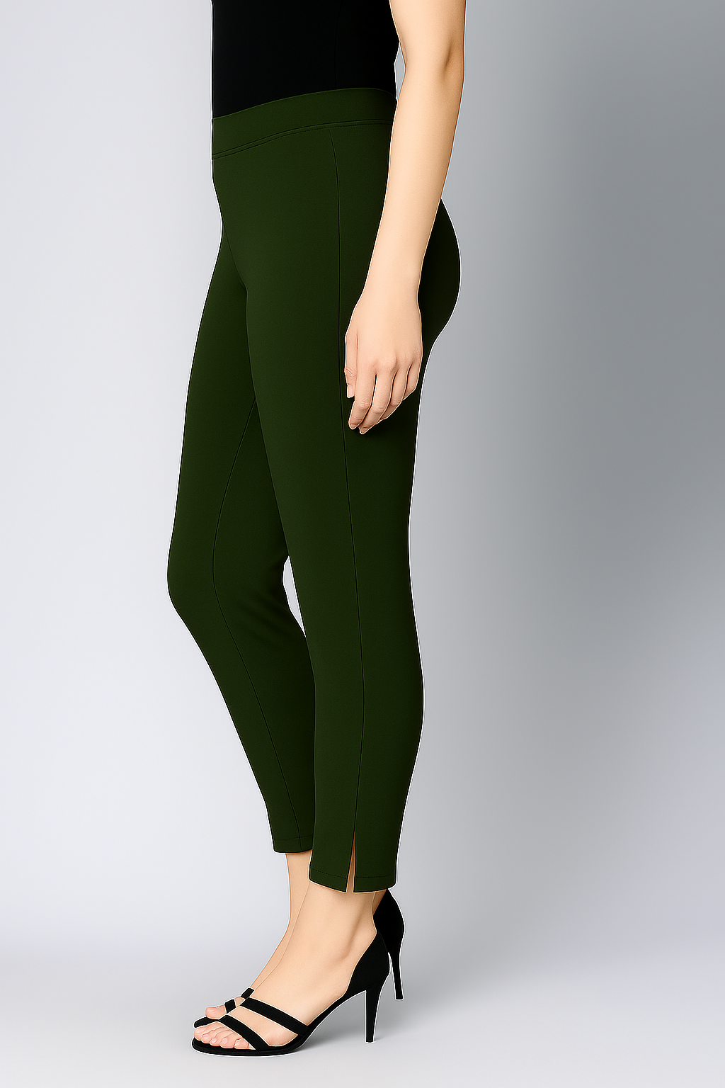 Olive Green Women's Cotton Lycra Solid Straight Pant