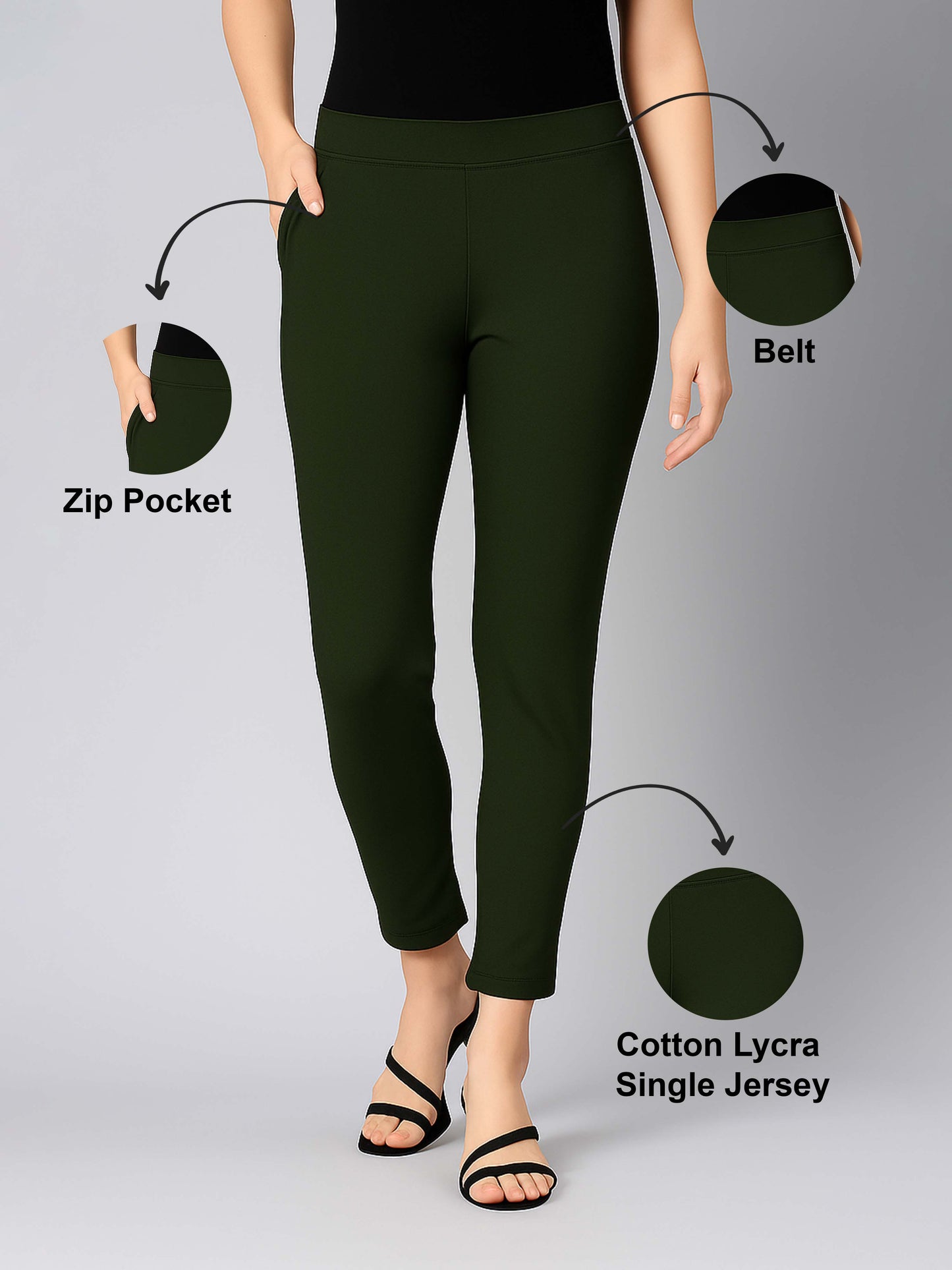 Olive Green Women's Cotton Lycra Solid Straight Pant