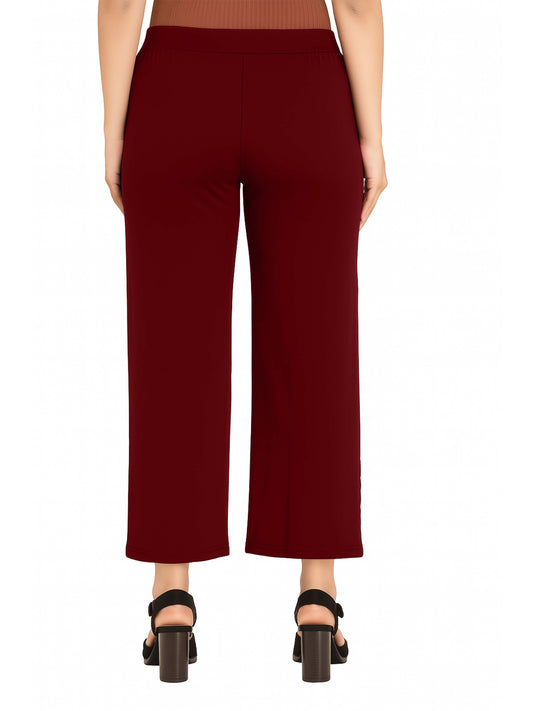 Maroon Women's Solid Relaxed Fit Pant