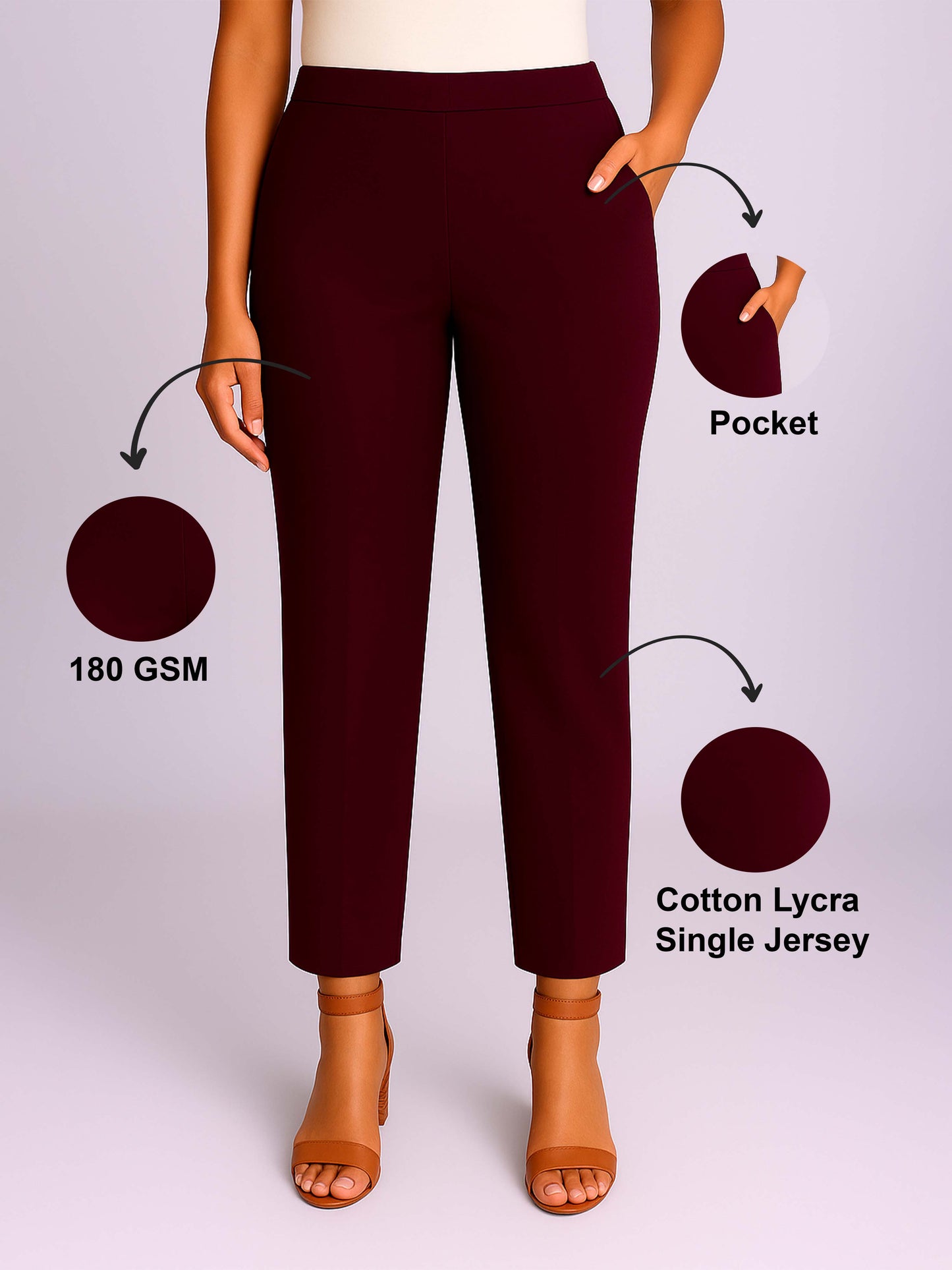 Dark Wine Women's Solid Cotton Lycra Kurti Pant