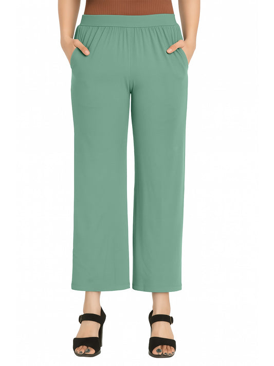 Apple Green Women's Solid Relaxed Fit Pant