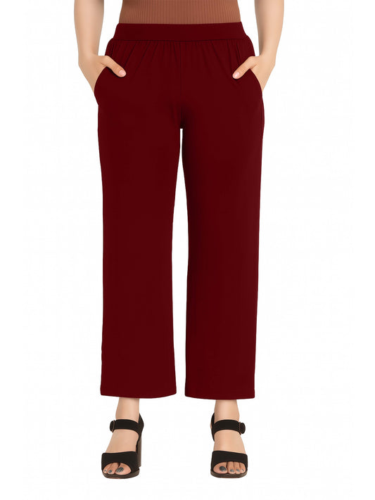 Maroon Women's Solid Relaxed Fit Pant