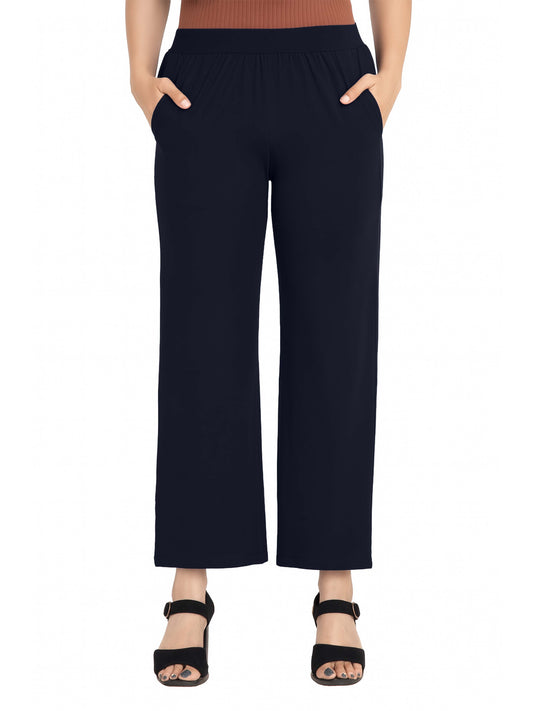 Navy Women's Solid Relaxed Fit Pant