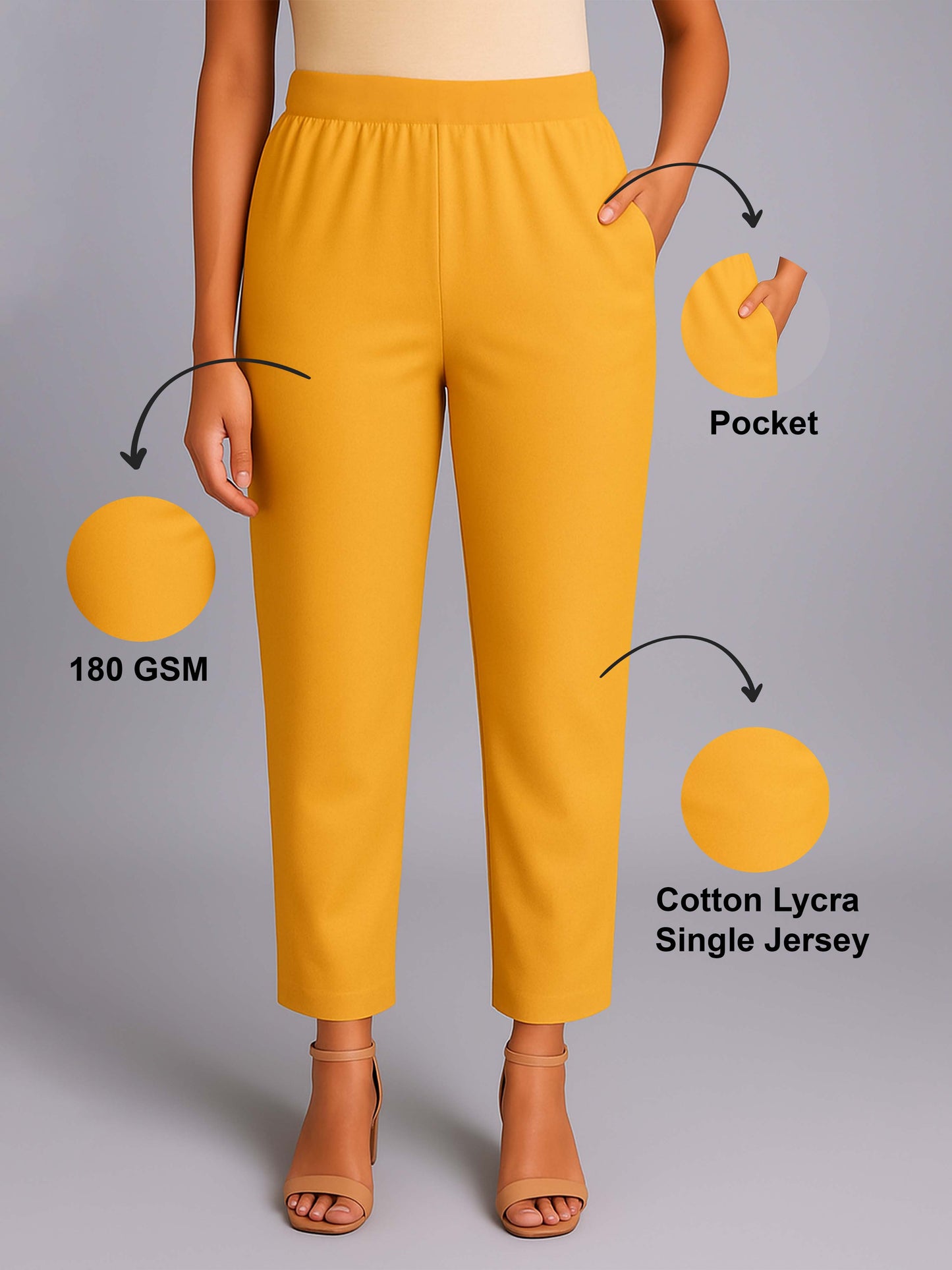 Gold Women's Solid Cotton Lycra Kurti Pant