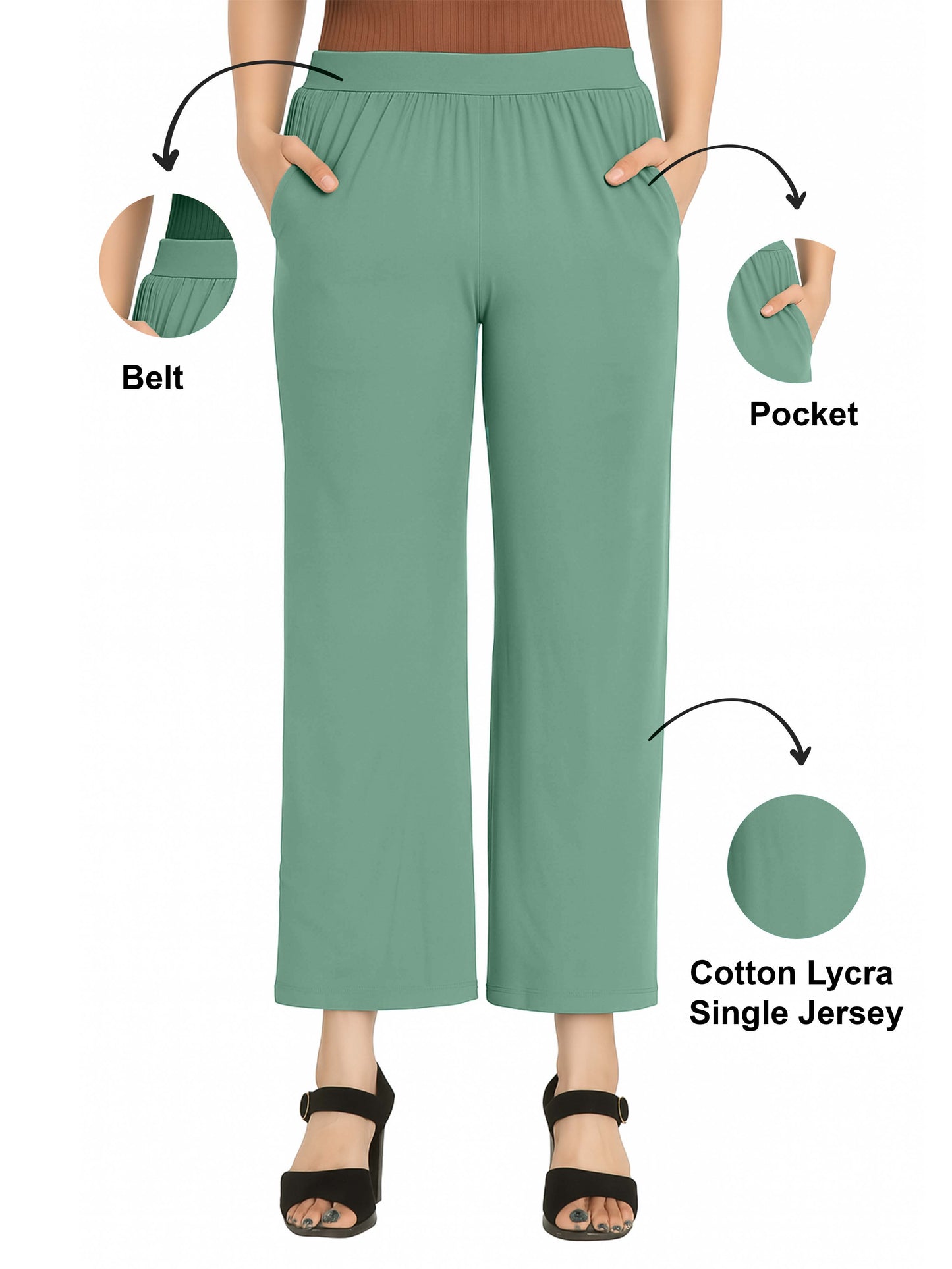 Apple Green Women's Solid Relaxed Fit Pant