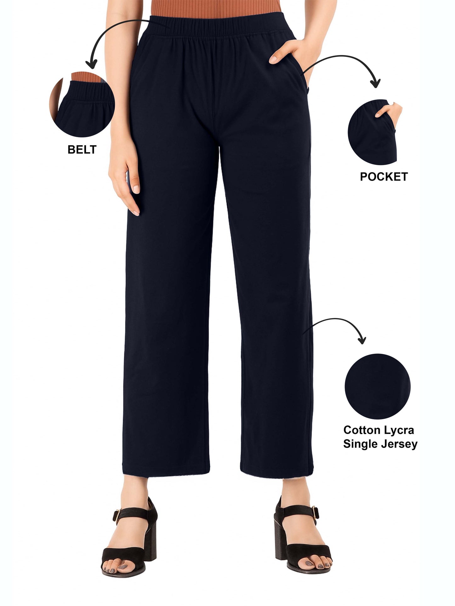 Navy Women's Solid Relaxed Fit Pant