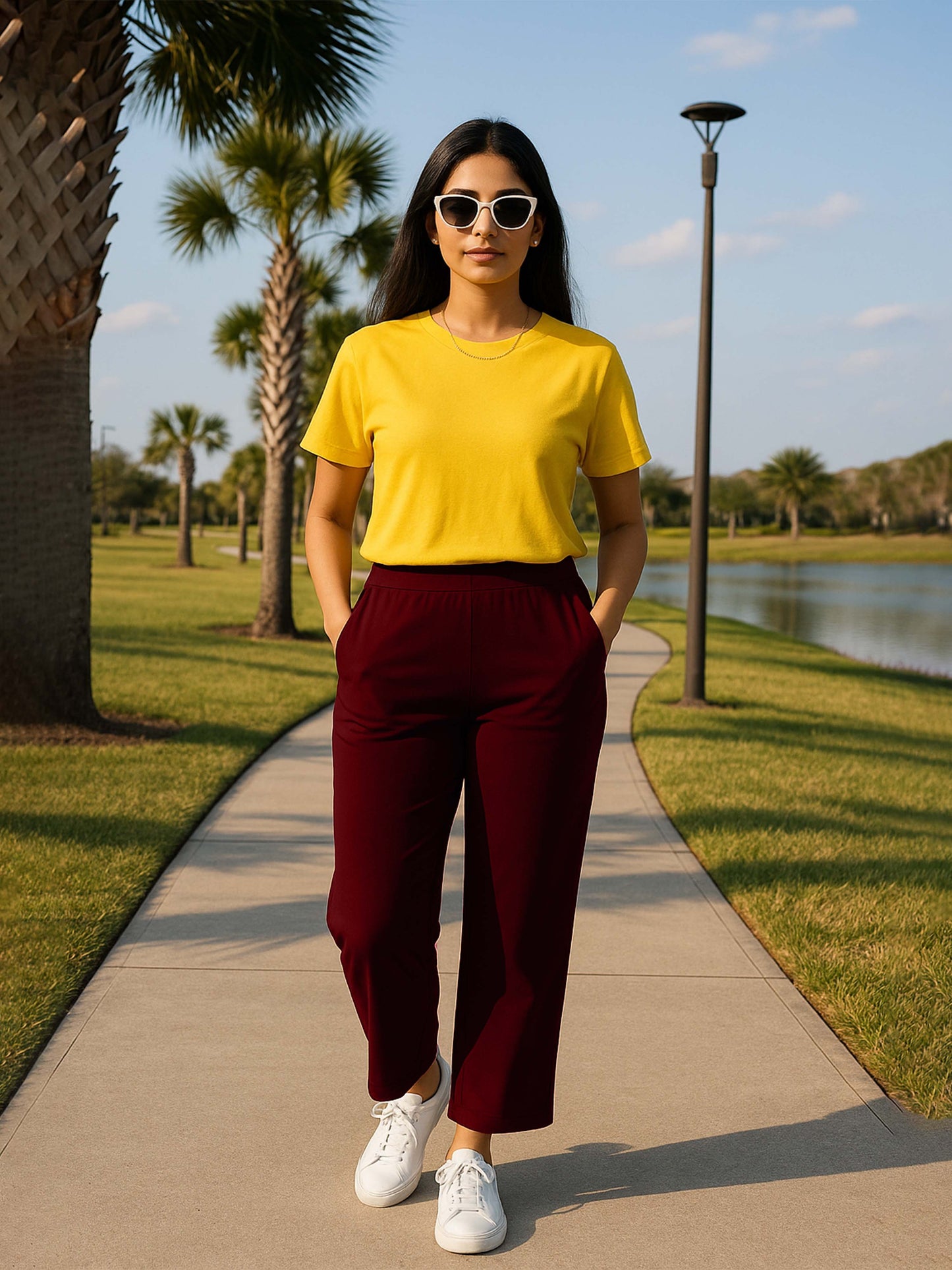Maroon Women's Solid Relaxed Fit Pant