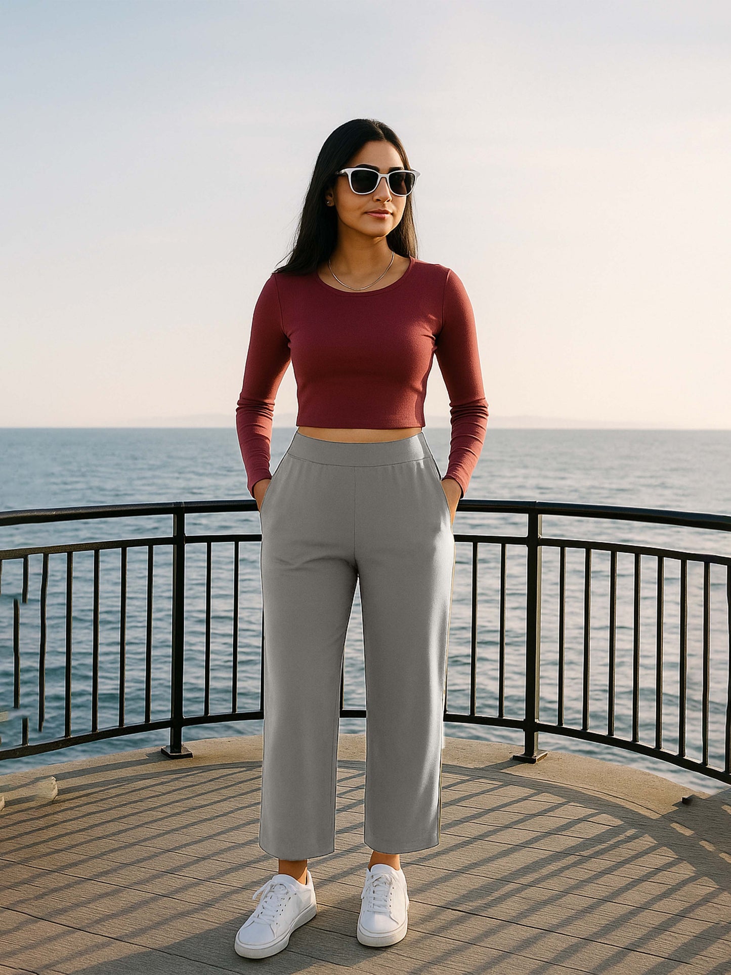Steel Grey Women's Solid Relaxed Fit Pant